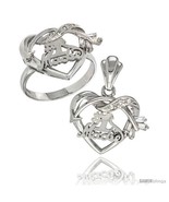 Size 6 - Sterling Silver No. 1 Madre w/ Cupid&#39;s Bow Heart Ring &amp; Pendant... - £67.98 GBP