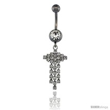 Surgical Steel Triple Dangle Strand Belly Button Ring w/ Crystals, 1 1/2... - £9.81 GBP