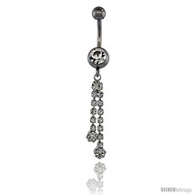 Surgical Steel Double Dangle Strand Belly Button Ring w/ Crystals, 1 5/8... - £9.63 GBP