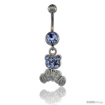 Surgical Steel Teddy Bear Belly Button Ring w/ Blue Crystals, 1 3/16 in ... - £9.79 GBP