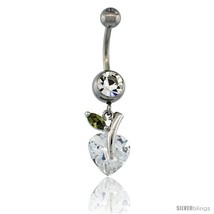 Surgical Steel Heart-shaped Apple Belly Button Ring w/ Crystals, 1 in (2... - $15.69