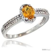 Size 9.5 - 14k White Gold Ladies Natural Whisky Quartz Ring oval 6x4 Stone  - $583.58