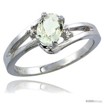Size 5 - 14k White Gold Ladies Natural Green Amethyst Ring oval 6x4 Stone  - £422.02 GBP