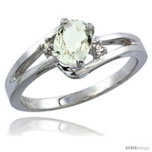 Size 5.5 - 14k White Gold Ladies Natural Green Amethyst Ring oval 6x4 Stone  - £419.35 GBP