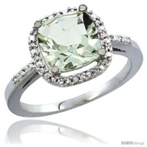 Size 7 - 14k White Gold Ladies Natural Green Amethyst Ring Cushion-cut 3.8 ct.  - £506.76 GBP