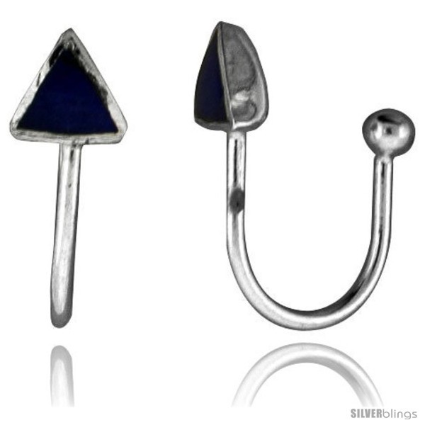 Primary image for Small Sterling Silver Blue Enamel Triangle Non-Pierced Nose Ring (one 