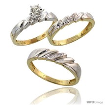 Size 6 - 10k Yellow Gold Diamond Trio Wedding Ring Set His 5mm &amp; Hers  - £549.10 GBP