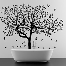 (71&#39;&#39; x 51&#39;&#39;) Vinyl Wall Decal Stylish Huge Tree with Falling Leafs &amp; Birds /... - £81.94 GBP
