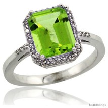 Size 6 - 14k White Gold Diamond Peridott Ring 2.53 ct Emerald Shape 9x7 mm, 1/2  - £619.49 GBP