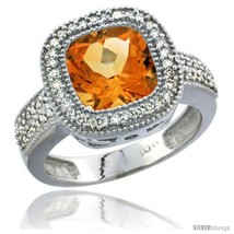 Size 8 - 10K White Gold Natural Citrine Ring Cushion-cut 9x9 Stone Diamond  - £713.46 GBP