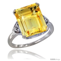 Size 7.5 - 10K White Gold Natural Citrine Ring Emerald-shape 12x10 Stone  - £433.12 GBP