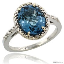 Size 5 - 10k White Gold Diamond London Blue Topaz Ring 2.4 ct Oval Stone 10x8  - £318.10 GBP