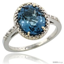 Size 9 - 10k White Gold Diamond London Blue Topaz Ring 2.4 ct Oval Stone 10x8  - £319.26 GBP