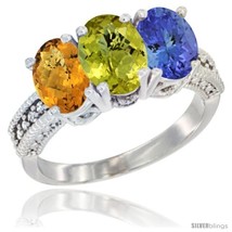 Size 5 - 14K White Gold Natural Whisky Quartz, Lemon Quartz Ring with Tanzanite  - £622.17 GBP