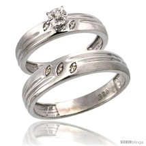 Size 6 - Sterling Silver 2-Pc Diamond Ring Set (4.5mm Engagement Ring &amp; 5mm  - £114.45 GBP