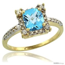 Size 10 - 10k Yellow Gold Diamond Halo Swiss Blue Topaz Ring 1.2 ct  - £325.60 GBP