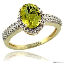 Size 9 - 14k Yellow Gold Diamond Halo Lemon Quartz Ring 1.2 ct Oval Stone 8x6  - $682.69