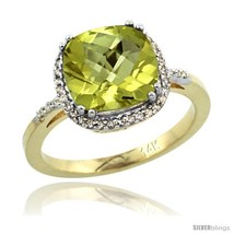 Size 8 - 14k Yellow Gold Diamond Lemon Quartz Ring 3.05 ct Cushion Cut 9x9 mm,  - £503.43 GBP