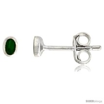 Sterling Silver Tiny Inlaid Green Onyx Stud Earrings Nose Studs, 1/8  - £12.15 GBP
