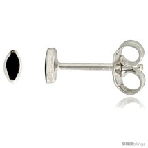 Sterling Silver Obsidian Stone Stud Earrings Nose Studs Navette Shape, 5... - £12.15 GBP