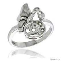 Erling silver quinceanera 15 anos butterfly ring cz stones rhodium finished 1 2 in wide thumb200