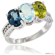 Size 10 - 10K White Gold Natural London Blue Topaz, Aquamarine &amp; Lemon Quartz  - $588.20