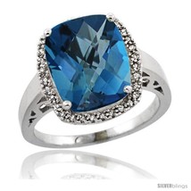 Size 9 - 10k White Gold Diamond London Blue Topaz Ring 5.17 ct Checkerboard Cut  - £480.92 GBP