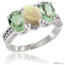 4k white gold natural opal green amethyst sides ring 3 stone 7x5 mm oval diamond accent thumb200