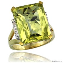 Size 10 - 14k Yellow Gold Diamond Lemon Quartz Ring 12 ct Emerald Cut 16x12  - £748.02 GBP
