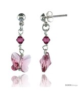 Sterling Silver Butterfly Pink Sapphire Swarovski Crystals Dangle Earrin... - £22.01 GBP