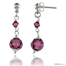 Sterling Silver Pink Sapphire Swarovski Crystals Drop Earrings, 1 1/4 in... - £25.29 GBP