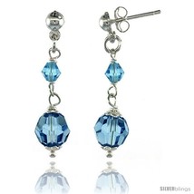 Sterling Silver Blue Topaz Swarovski Crystals Drop Earrings, 1 1/4 in. (... - £25.85 GBP