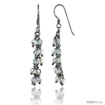 Sterling Silver Clear Swarovski Crystals Cluster Drop Earrings, 2 3/16 i... - $53.94