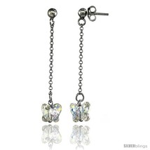 Sterling Silver Butterfly Clear Swarovski Crystal Drop Earrings, 1 13/16... - $26.34