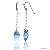 Sterling Silver Fish Blue Topaz Swarovski Crystals Drop Earrings, 2 5/8 ... - £44.64 GBP