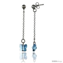 Sterling Silver Butterfly Blue Topaz Swarovski Crystal Drop Earrings, 1 ... - £20.60 GBP