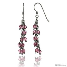 Sterling Silver Pink Sapphire Swarovski Crystals Cluster Drop Earrings, ... - $53.94