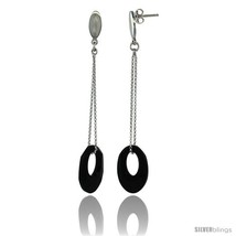 Sterling Silver Black Swarovski Crystal Oval Cut Out Drop Earrings, 2 11... - $55.14