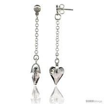 Sterling Silver Heart Clear Swarovski Crystal Drop Earrings, 2 1/8 in. (... - £36.75 GBP