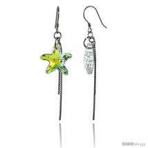 Sterling Silver Dangle Earrings w/ Yellow Swarovski Crystal Starfish 2 1/4 in.  - £26.92 GBP