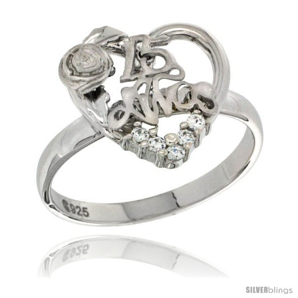 Size 6 - Sterling Silver Quinceanera 15 ANOS Rose Ring CZ stones Rhodium  - $37.96