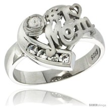 Size 7 - Sterling Silver No. 1 MOM Heart Love Ring CZ stones Rhodium Finished,  - £39.89 GBP