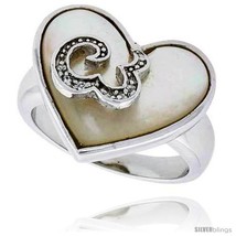 Size 9 - Mother of Pearl Heart Ring in Solid Sterling Silver, Accented with  - £40.33 GBP