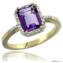Size 5.5 - 14k Yellow Gold Ladies Natural Amethyst Ring Emerald-shape 8x6 Stone  - £421.81 GBP