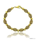 Sterling Silver Oval Filigree Bead Bracelet Gold Finish, 7 in -Style  - £35.25 GBP