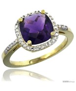 Size 7.5 - 14k Yellow Gold Ladies Natural Amethyst Ring Cushion-cut 3.8 ... - £504.01 GBP