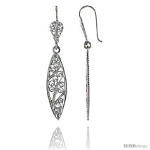 Sterling Silver 1 7/8in  (47 mm) tall Marquise-shaped Filigree Dangle  - £19.78 GBP