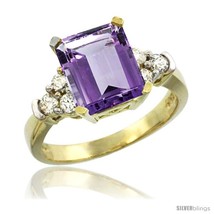 Size 5 - 14k Yellow Gold Ladies Natural Amethyst Ring Emerald-shape 9x7 Stone  - £725.86 GBP