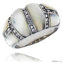 Size 8 - Mother of Pearl Dome Band in Solid Sterling Silver, Accented with Tiny  - $42.85