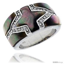 Size 9 - Black Mother of Pearl Cross Band in Solid Sterling Silver, Accented  - £40.21 GBP